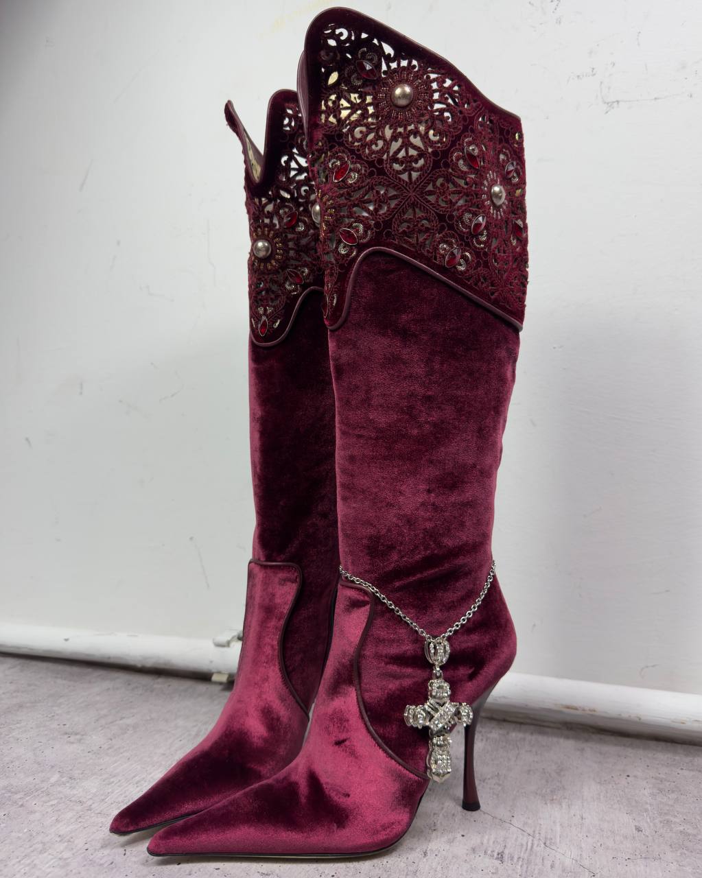 Gianmarco Lorenzi Vintage Velvet Boots Deadstock — 37