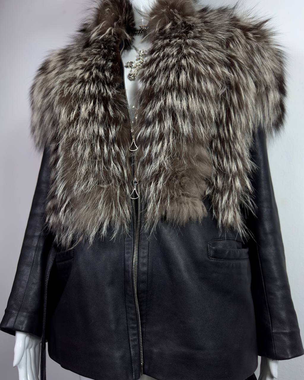 Vintage Fur Leather Jacket L/XXL