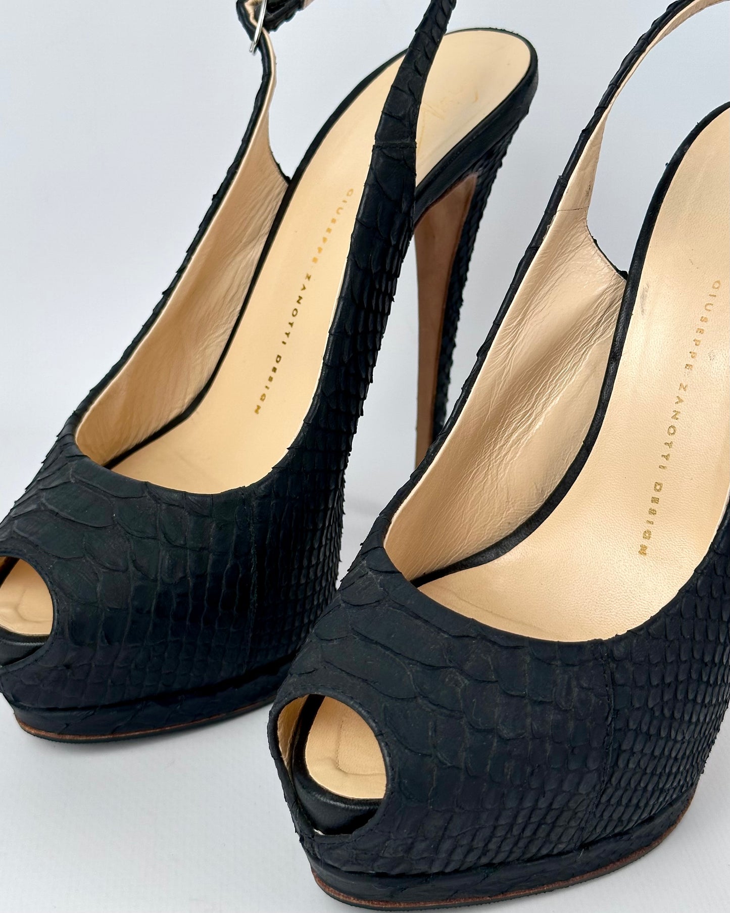 Giuseppe Zanotti Black Python Platform Heels — 39