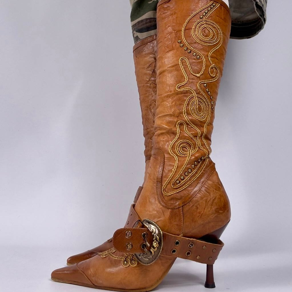 Vintage Italian Leather Buckle Boots — 36/36.5