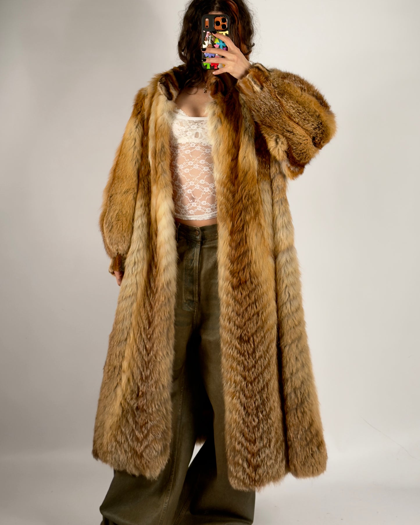 Vintage Long Fox Fur Fluffy Coat — M/L