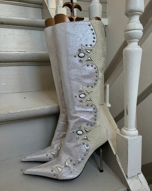 El Dantes Vintage Glitter Python Leather Boots — 36
