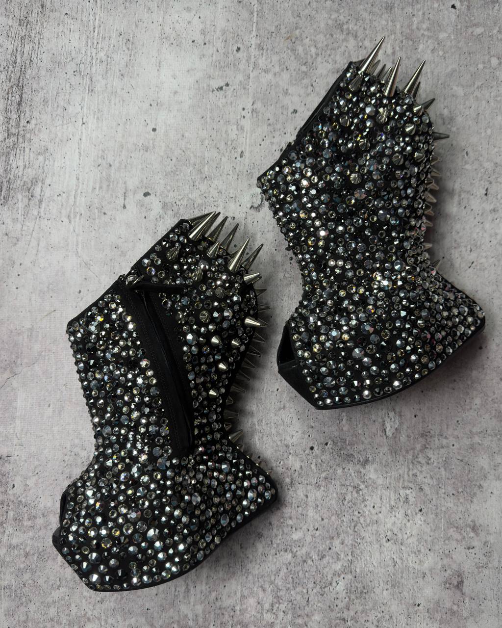 Zanotti Deadstock Rare Swarovski Crystals Spike Wedge Boots 40/40.5