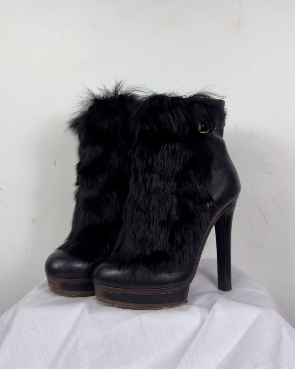 Gucci Vintage Leather Fur Platform Boots 38/38.5