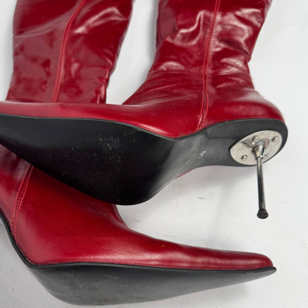 Vintage Red Leather Winter Boots — 40/40.5