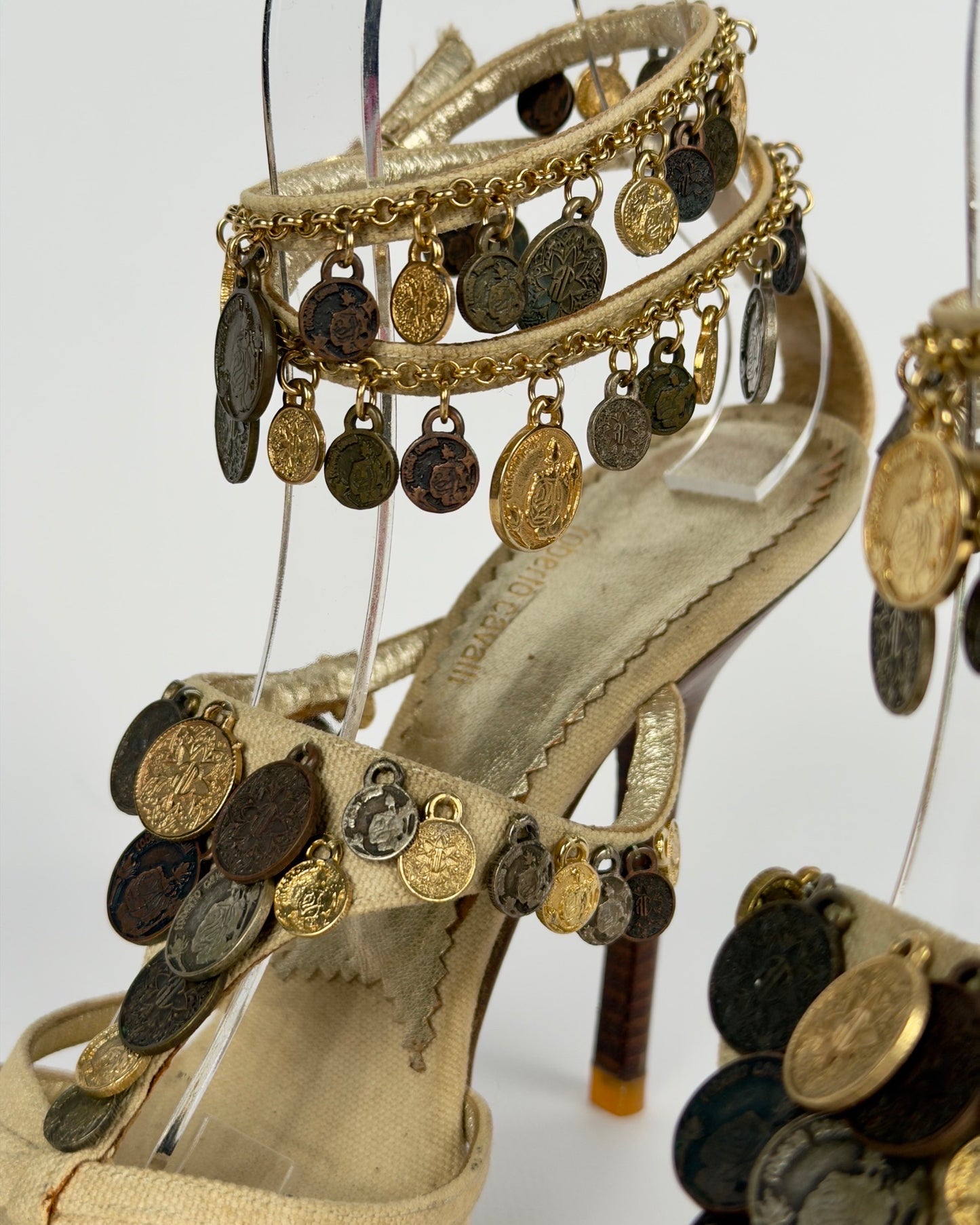 Roberto Cavalli Vintage 2000s Metallic Coins Heels — 39