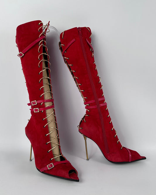 Vintage Italian Gladiator Corset Boots — 37/38
