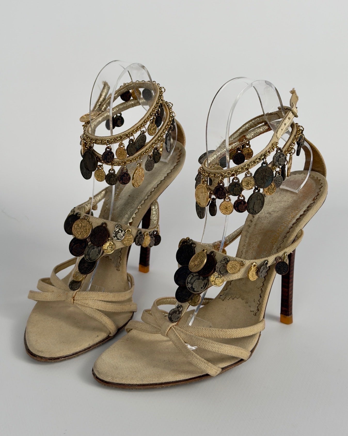 Roberto Cavalli Vintage 2000s Metallic Coins Heels — 39