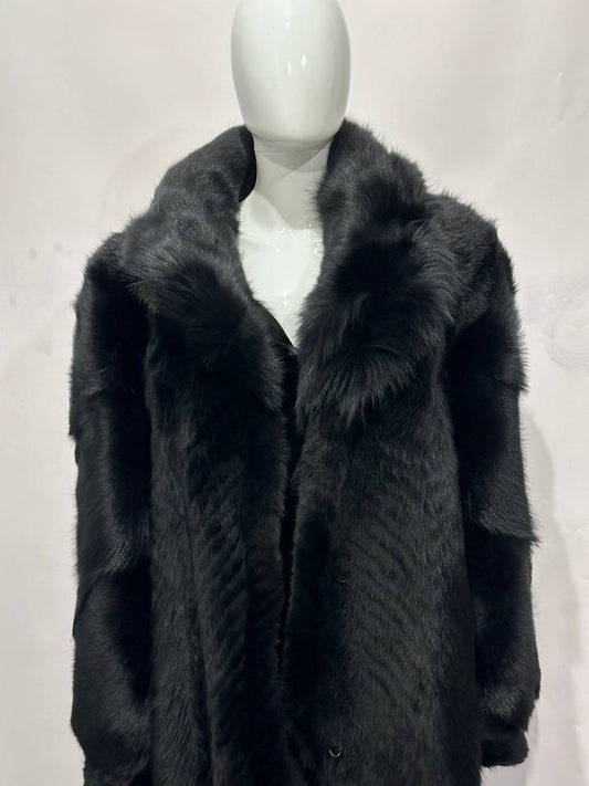 Vintage Long Black Wolf Fur Coat