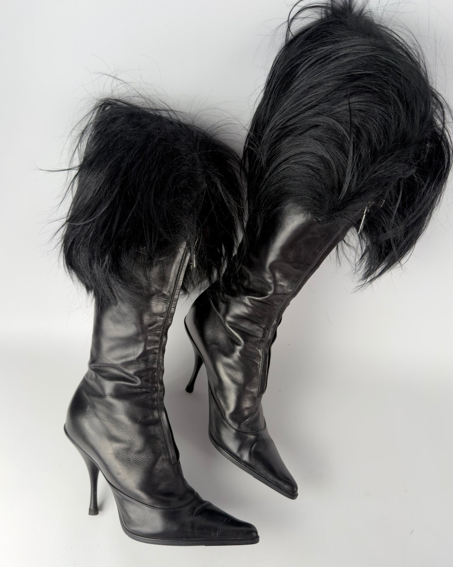 Christian Dior FW2003 by John Galliano Black Fur Trim Boots — 38/38.5