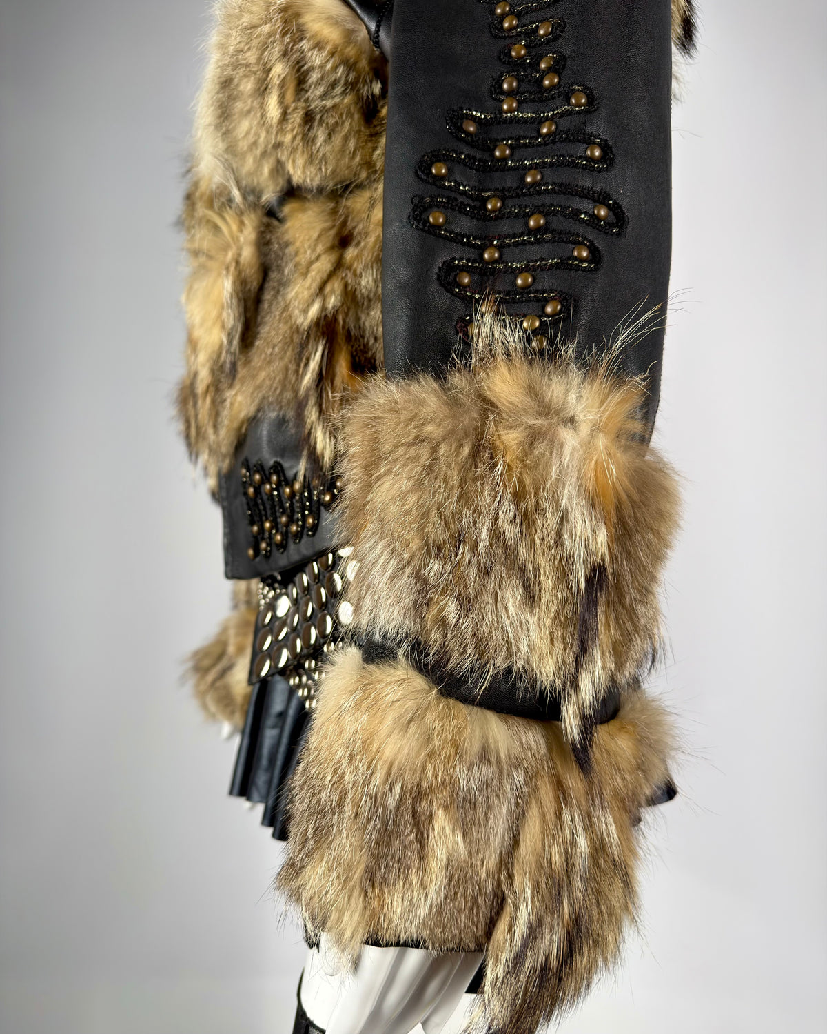 Vintage Fur Leather Studded Jacket — XS/S