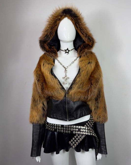 Vintage Leather Fox Fur Jacket S-XL
