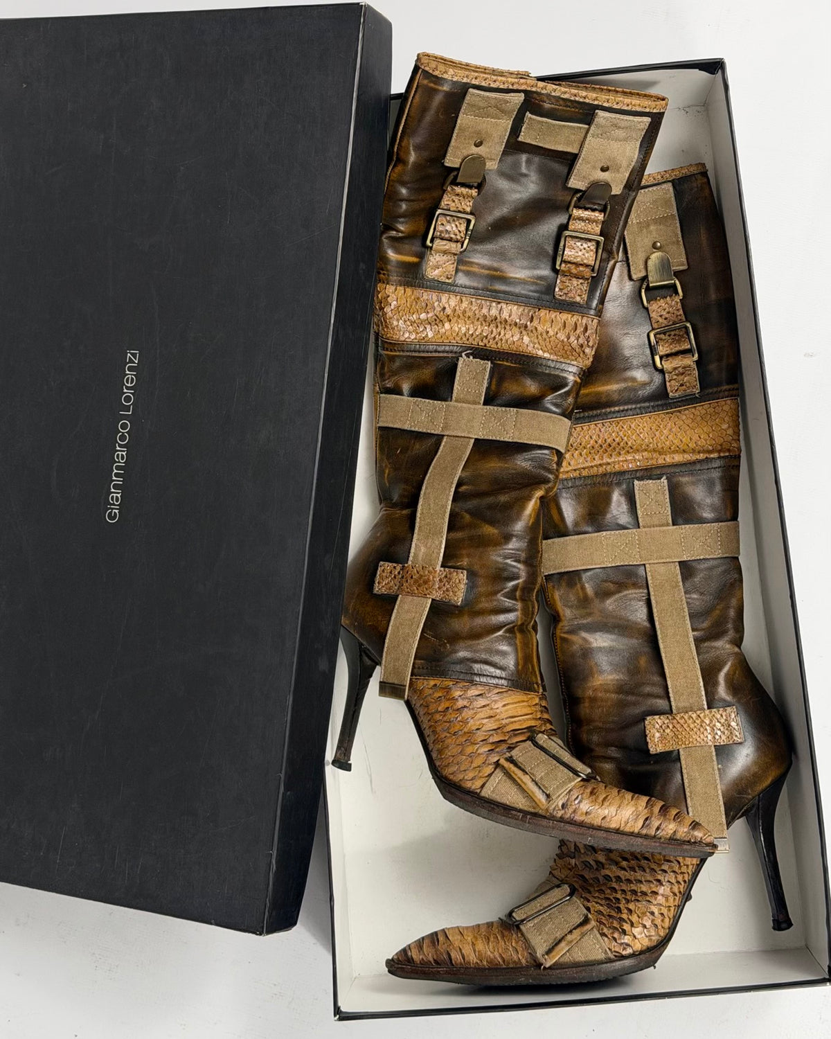 Gianmarco Lorenzi Vintage Cargo Combat Leather Boots — 37