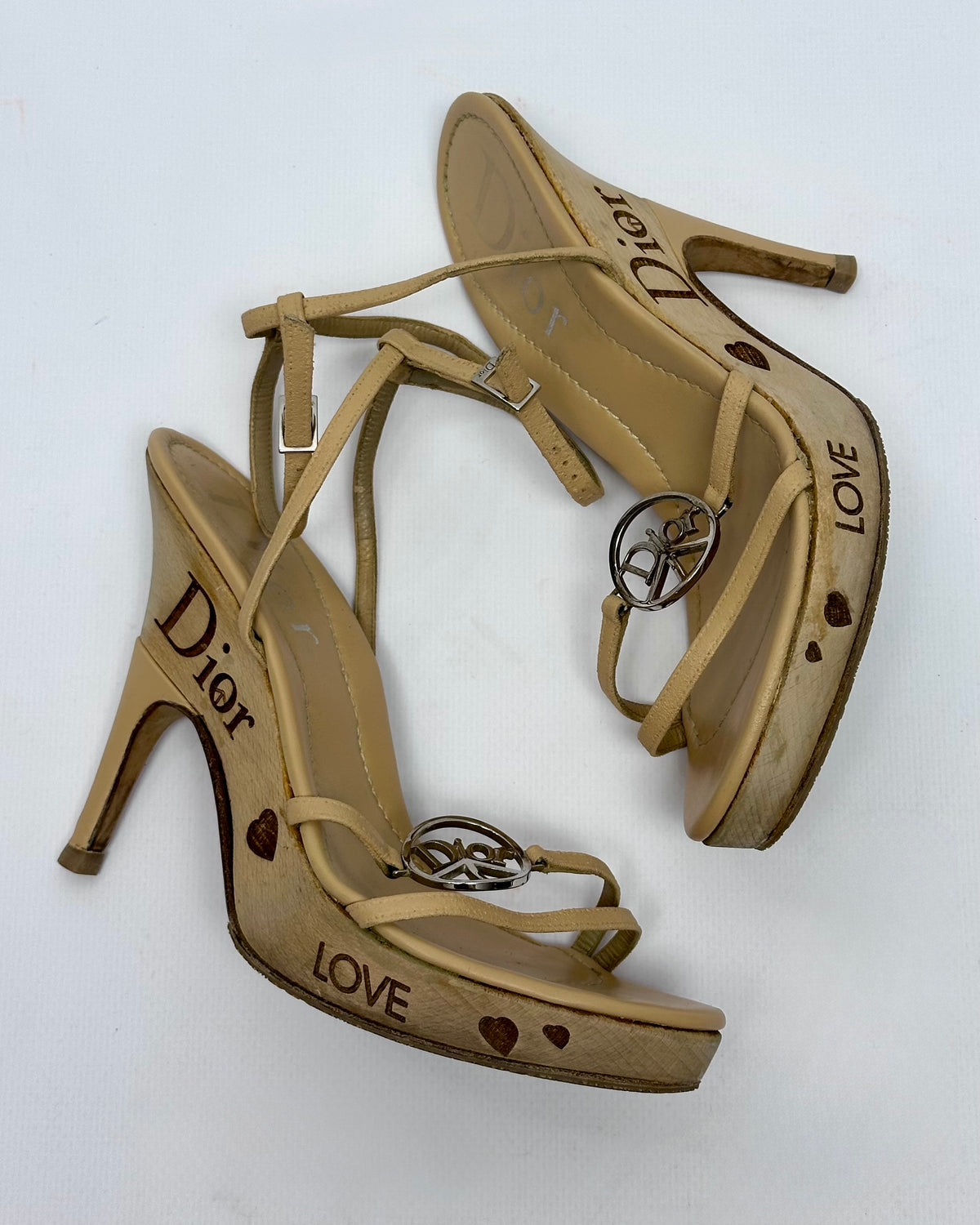 Dior Galliano Vintage Peace Wooden Wedge Heels — 39