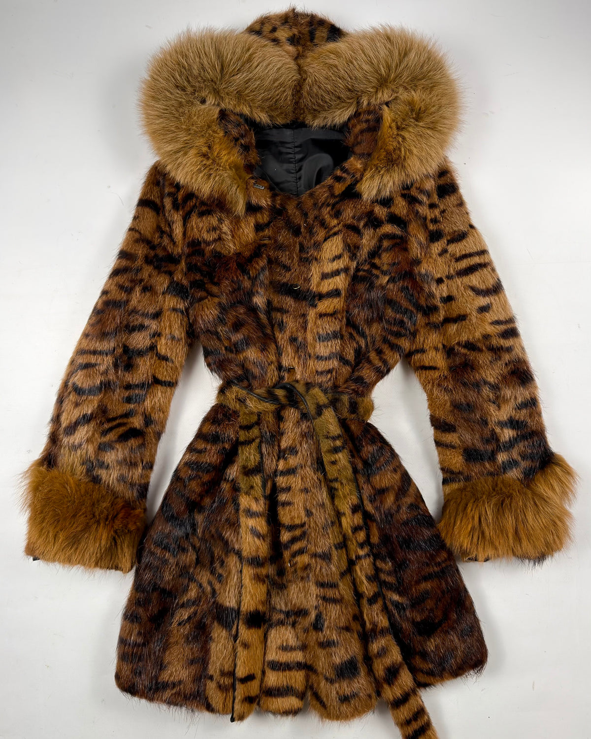Vintage Fur Hooded Coat — M/L