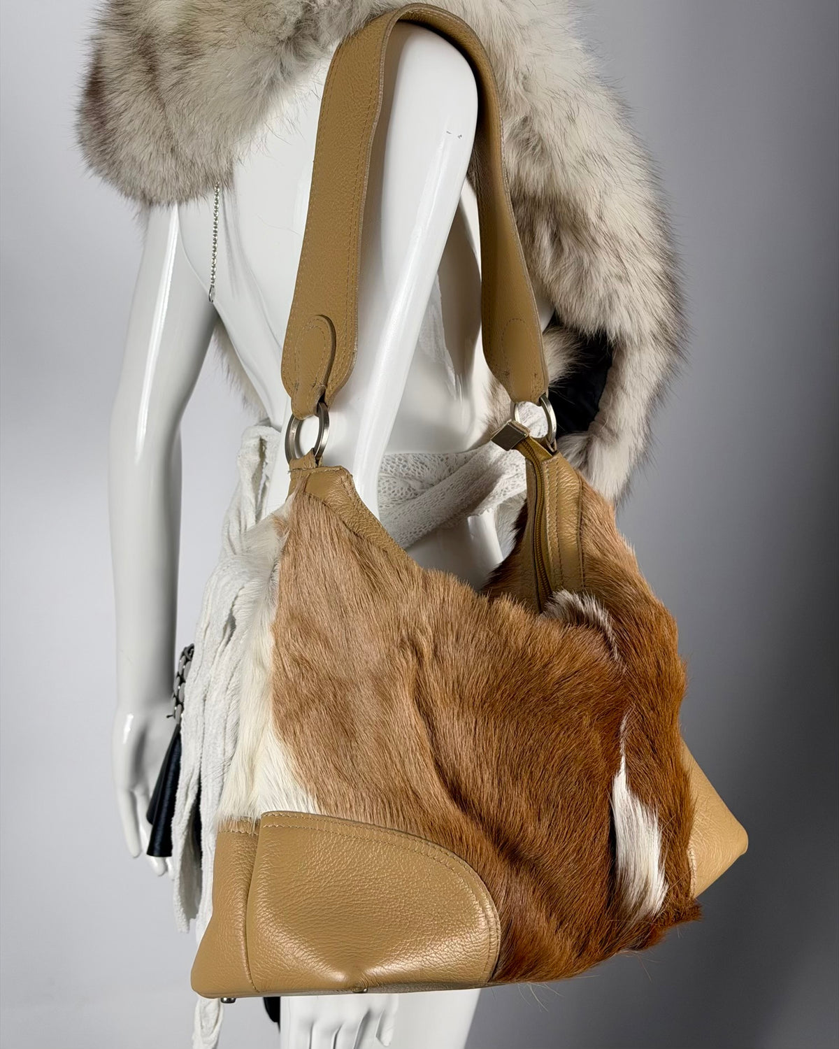 Vintage Cowhide Mohawk Fur Leather Bag
