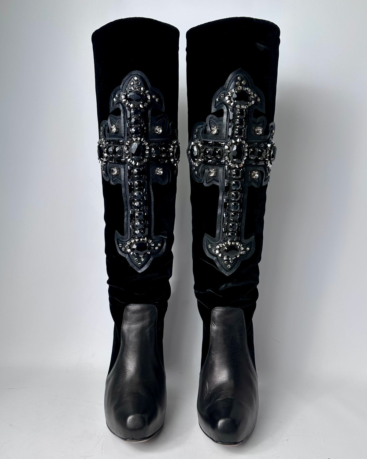 Versace F/W 2012 Velvet Leather Cross Boots — 38.5