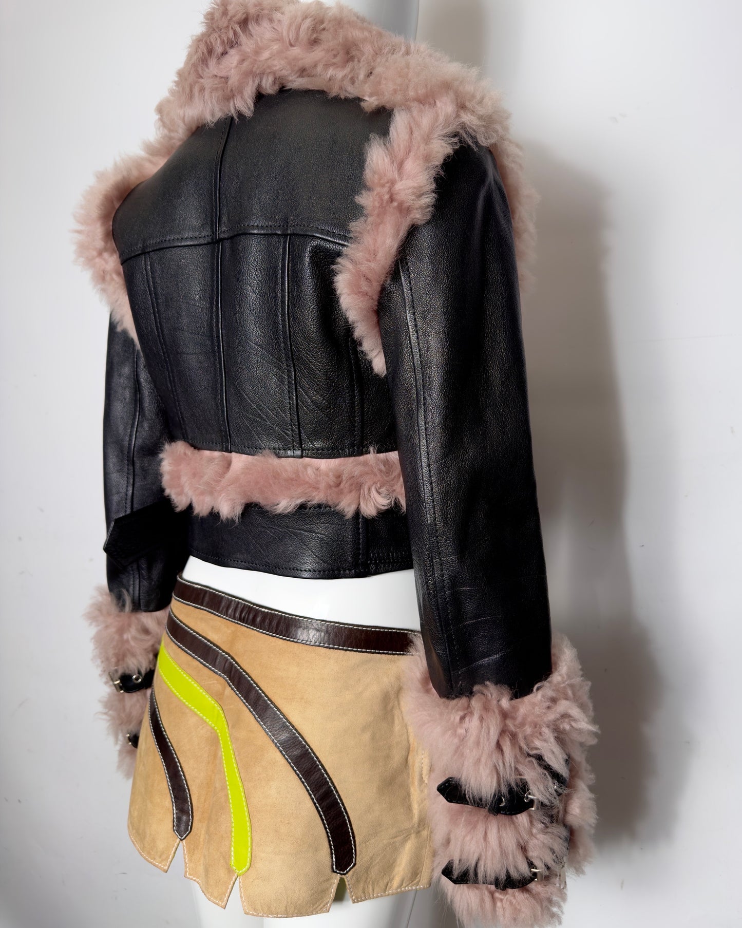 Alexander McQueen F/W 17-18  Fur Leather Runway Moto Jacket XXS-S