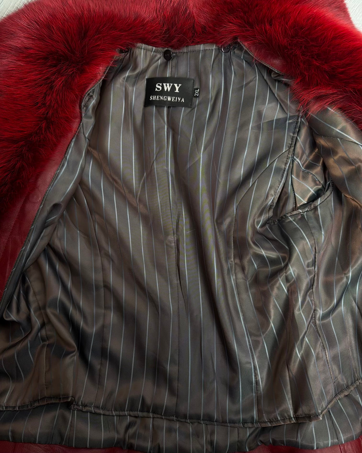 Vintage Red Fur Leather Jacket — S/L