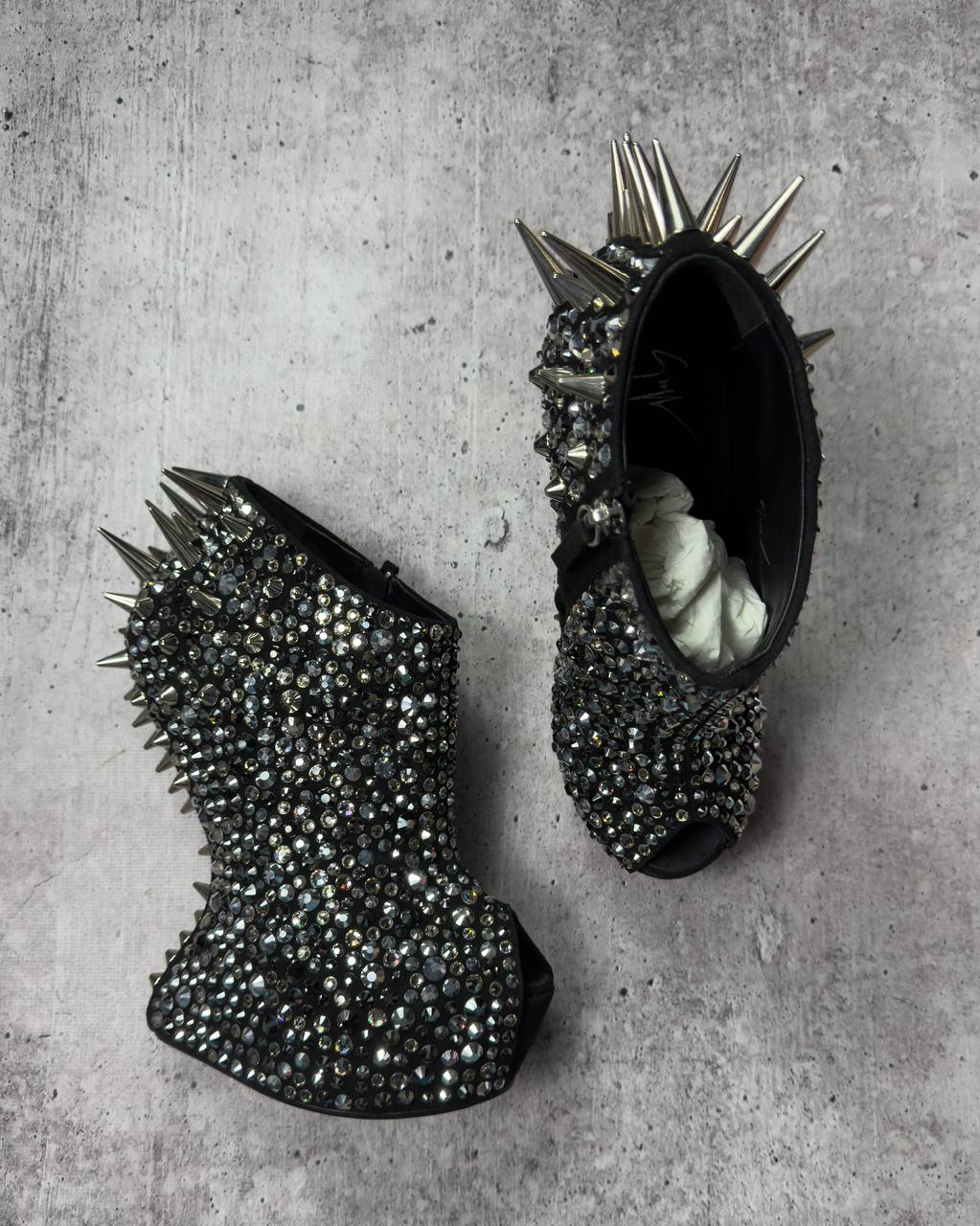 Zanotti Deadstock Rare Swarovski Crystals Spike Wedge Boots 40/40.5