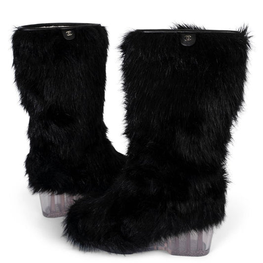 CHANEL Runway 2010 Faux Fur Ice Wedge Yeti Boots — 37.5/38