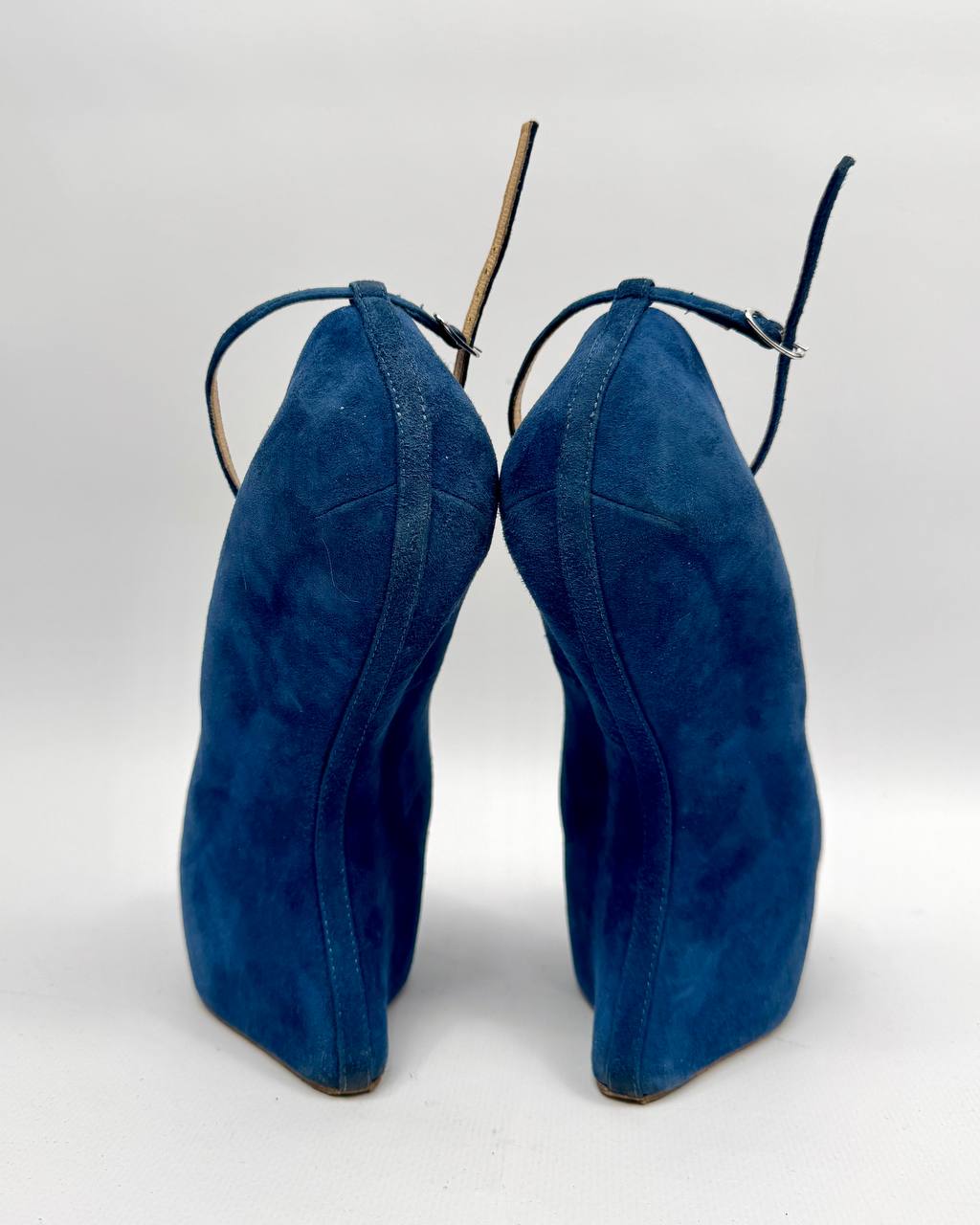 Giuseppe Zanotti Blue Suede Wedge Heels — 38