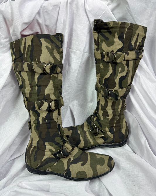Vintage Camo Buckle Moto Boots 39.5/40.5