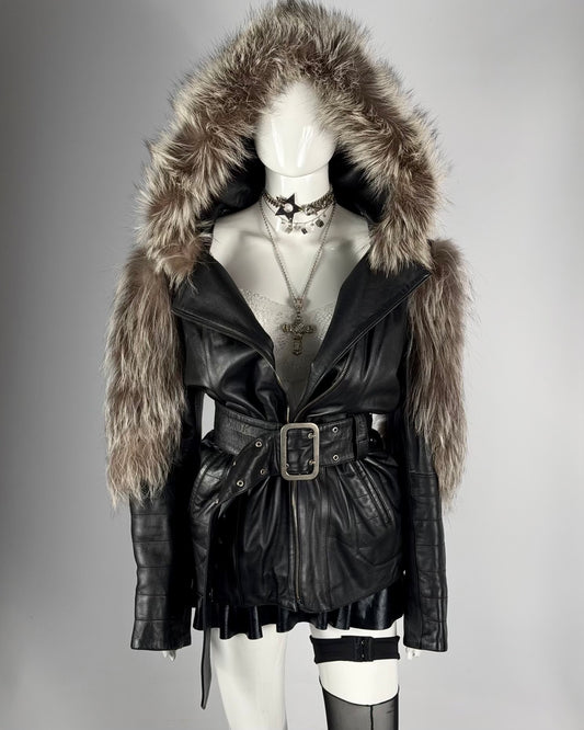 Vintage Fur Leather Jacket — L/XL