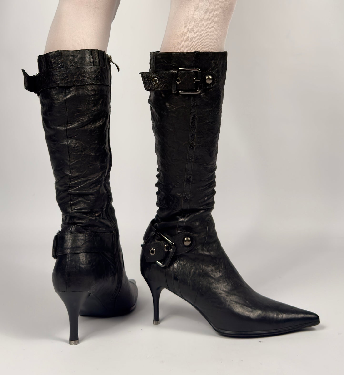 Vintage Buckle Leather Boots — 40/40.5