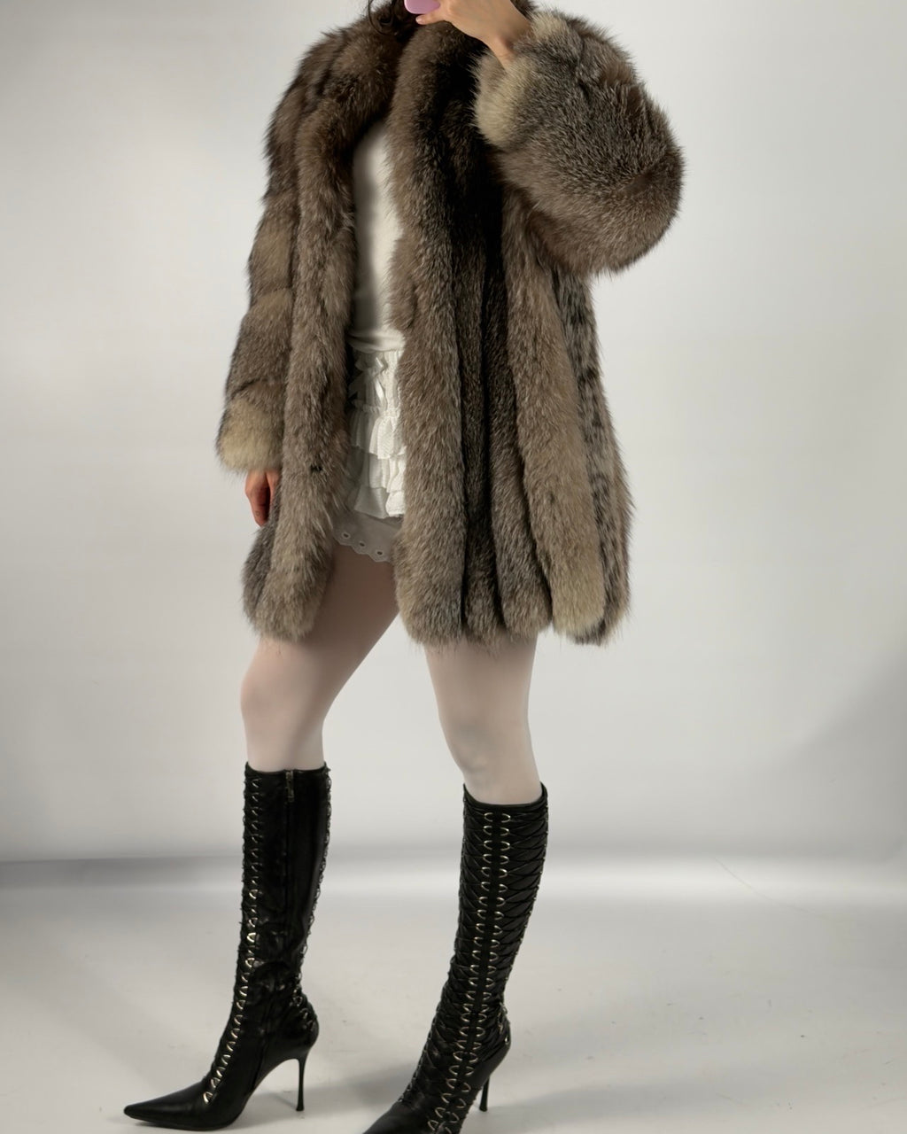 Vintage Polar Fox Fur Coat — S/L