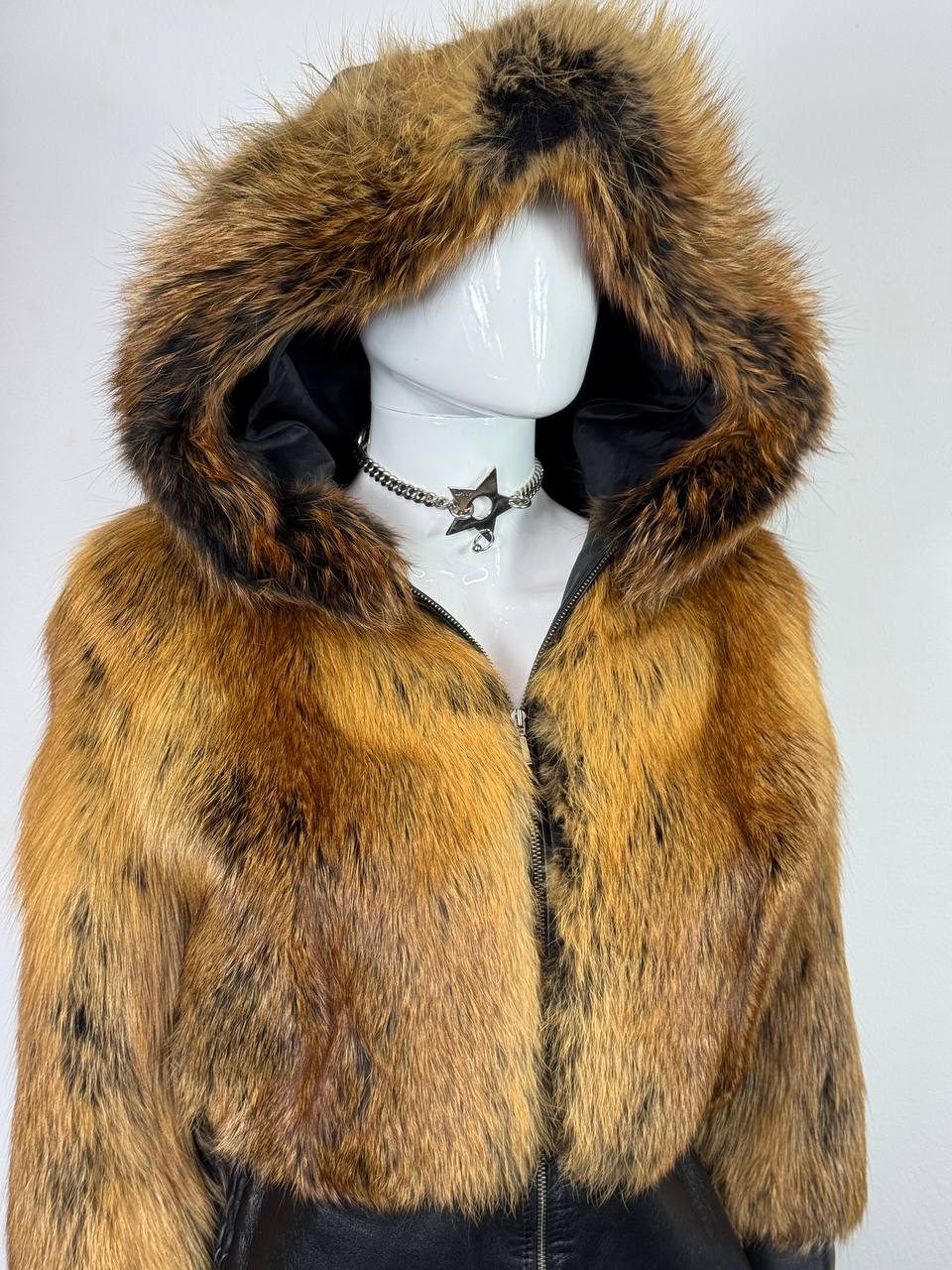 Vintage Leather Fox Fur Jacket S-XL