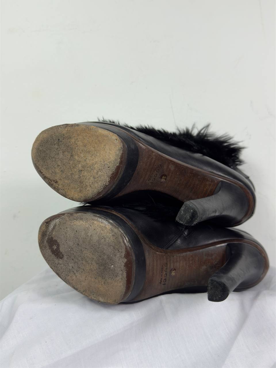 Gucci Vintage Leather Fur Platform Boots 38/38.5