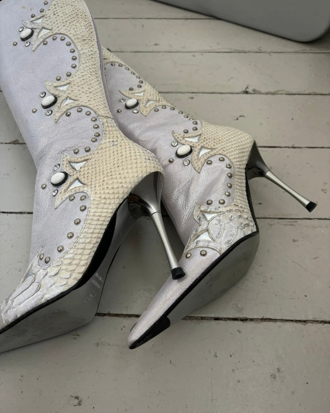 El Dantes Vintage Glitter Python Leather Boots — 36