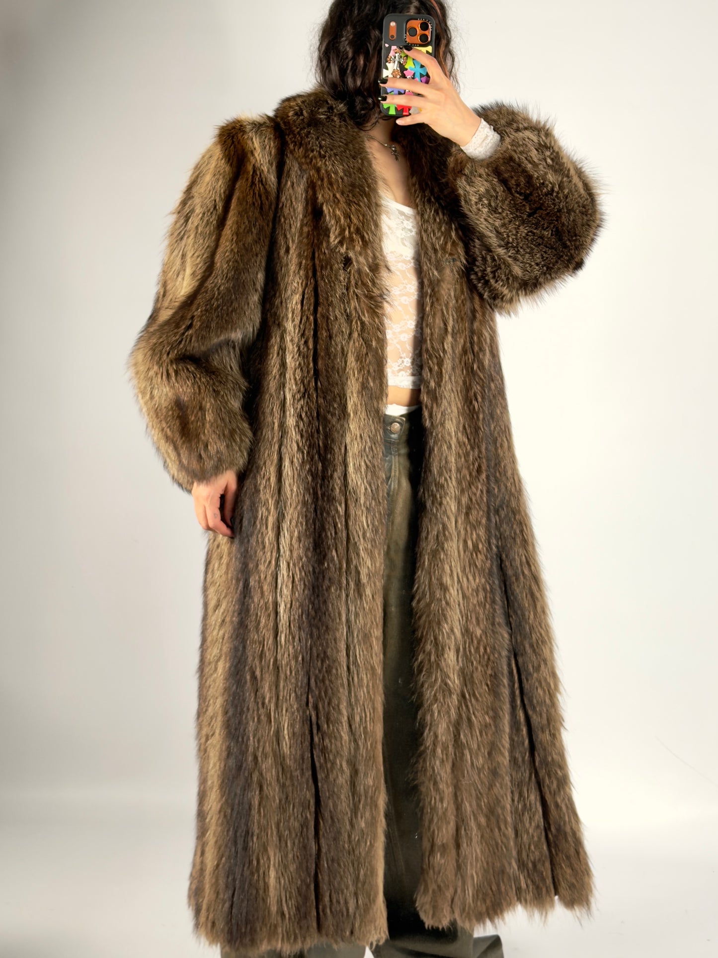 Vintage Long Brown Fur Coat — M/L