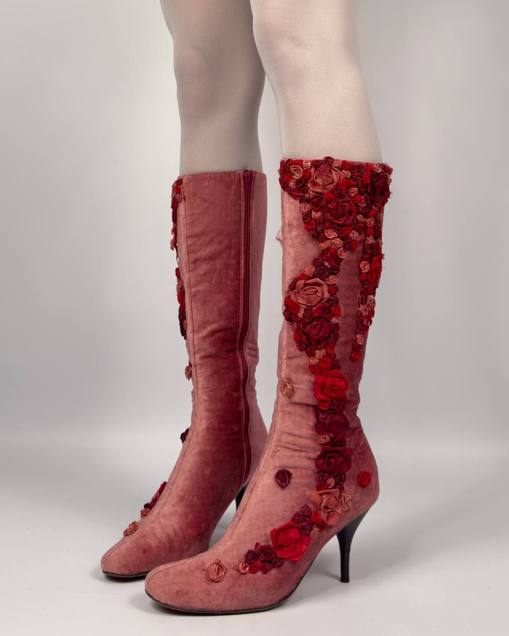 Vintage Velvet Flower Boots — 37