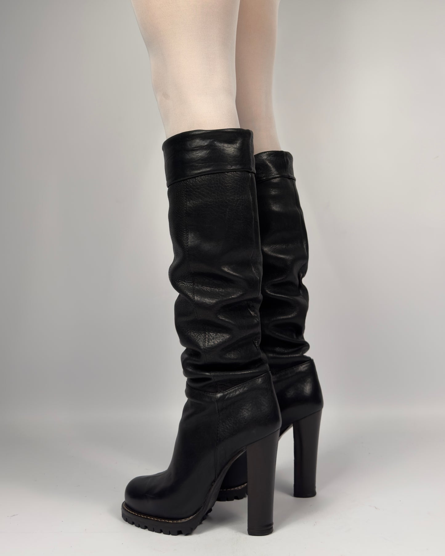 Dolce & Gabbana Leather Slouch Tube Boots — 38/39