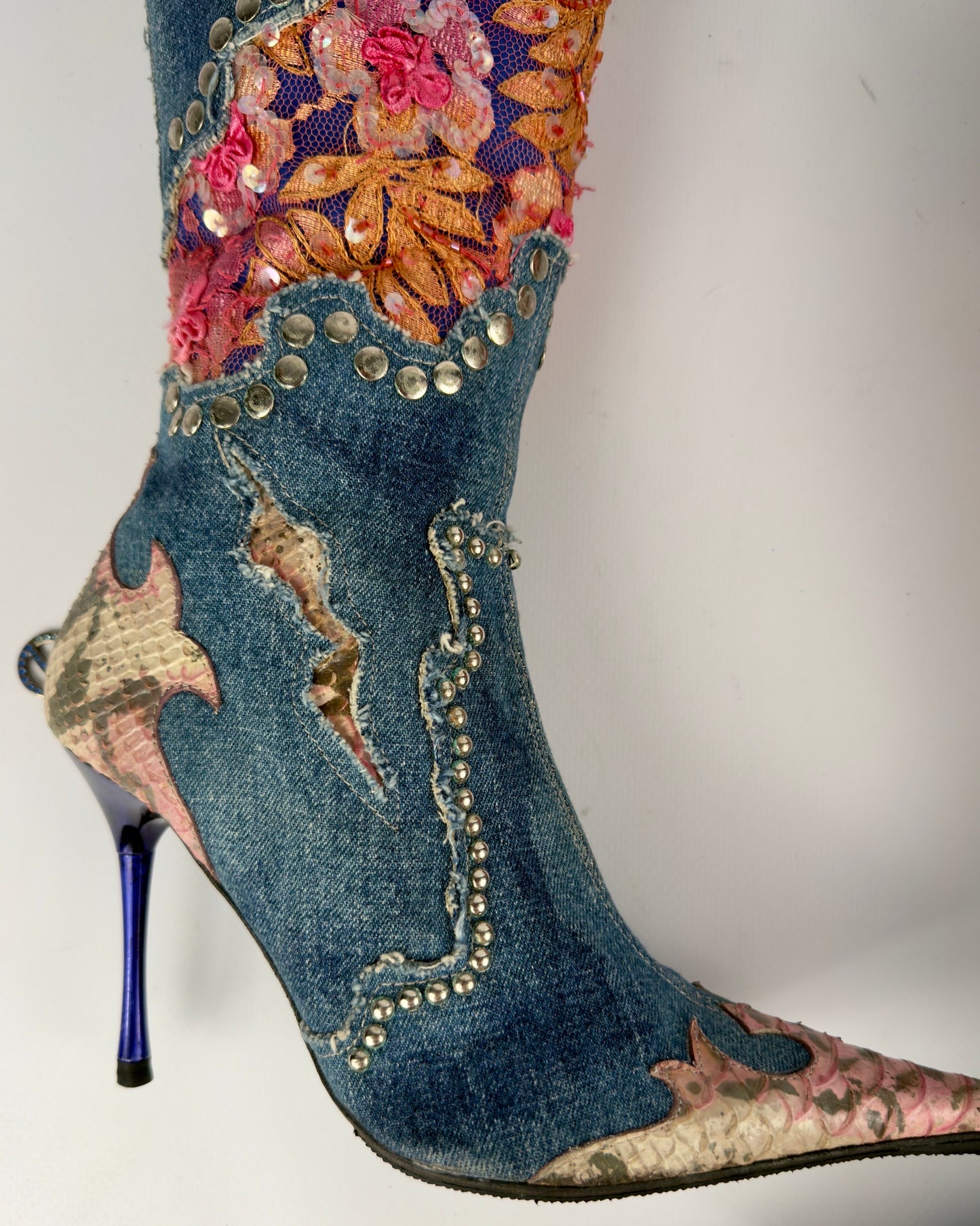 El Dante’s Couture Vintage Denim Boots — 37/38