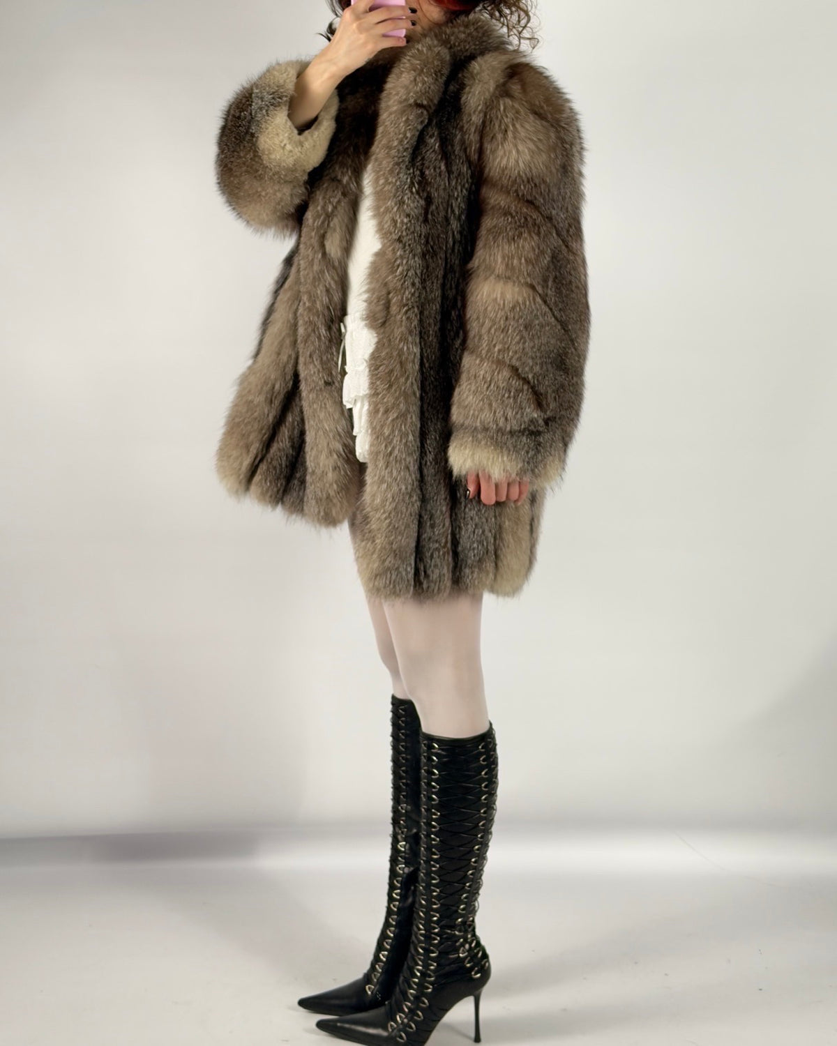 Vintage Polar Fox Fur Coat — S/L