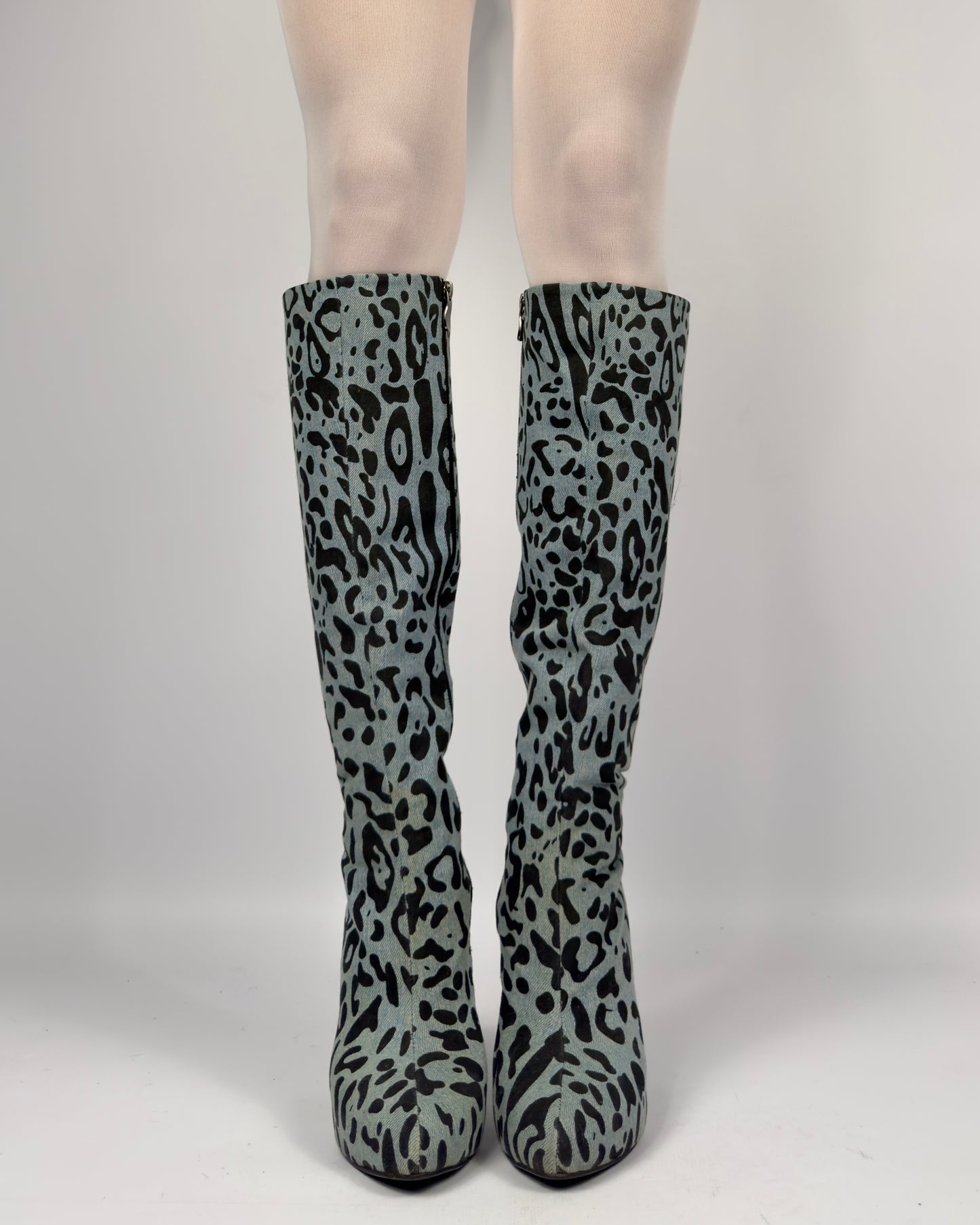 D&G Denim Leopard Boots — 37/37.5
