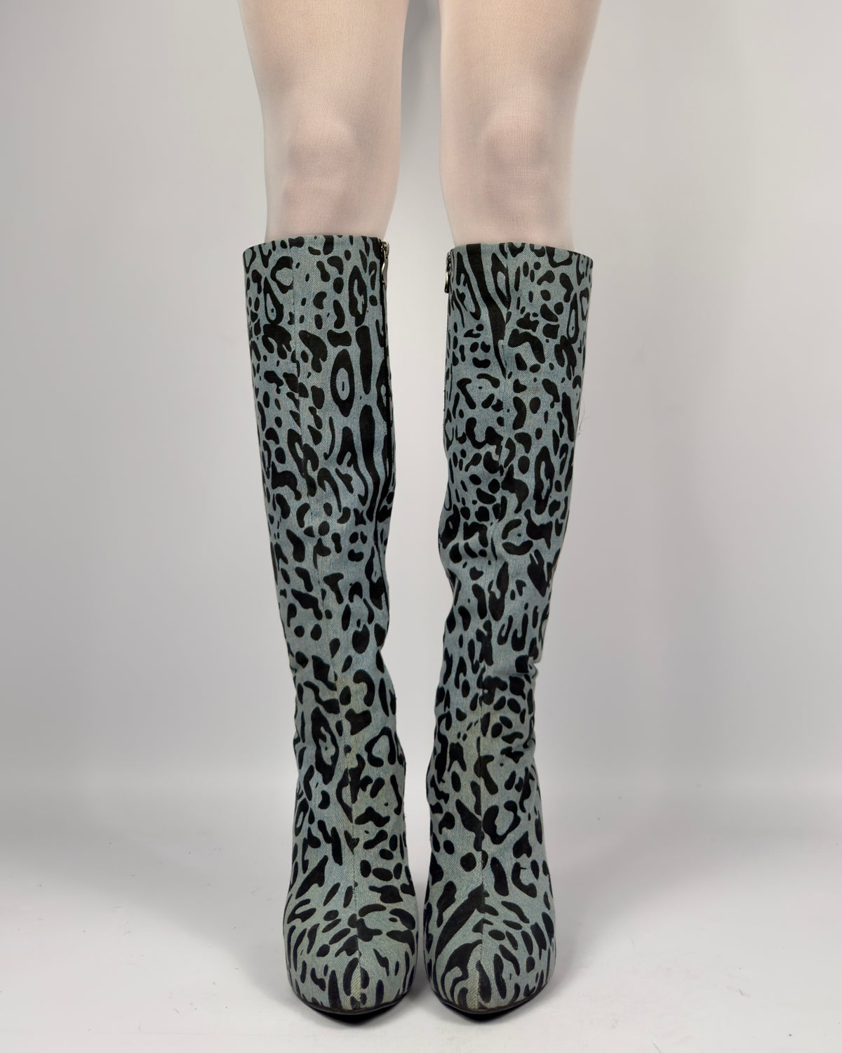 D&G Denim Leopard Boots — 37/37.5