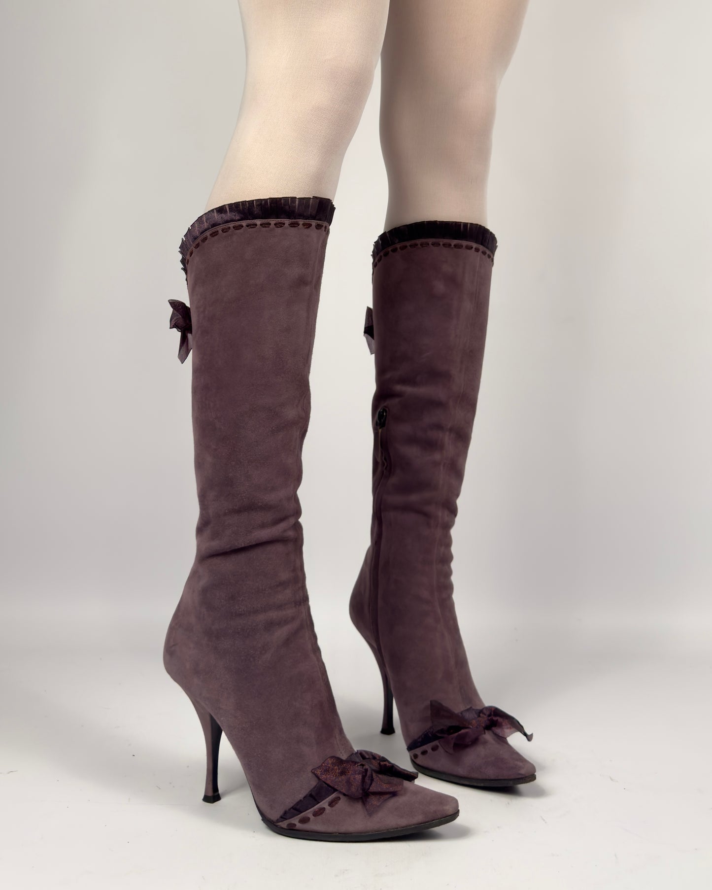 Casadei Vintage Suede Bows Boots — 37/37.5
