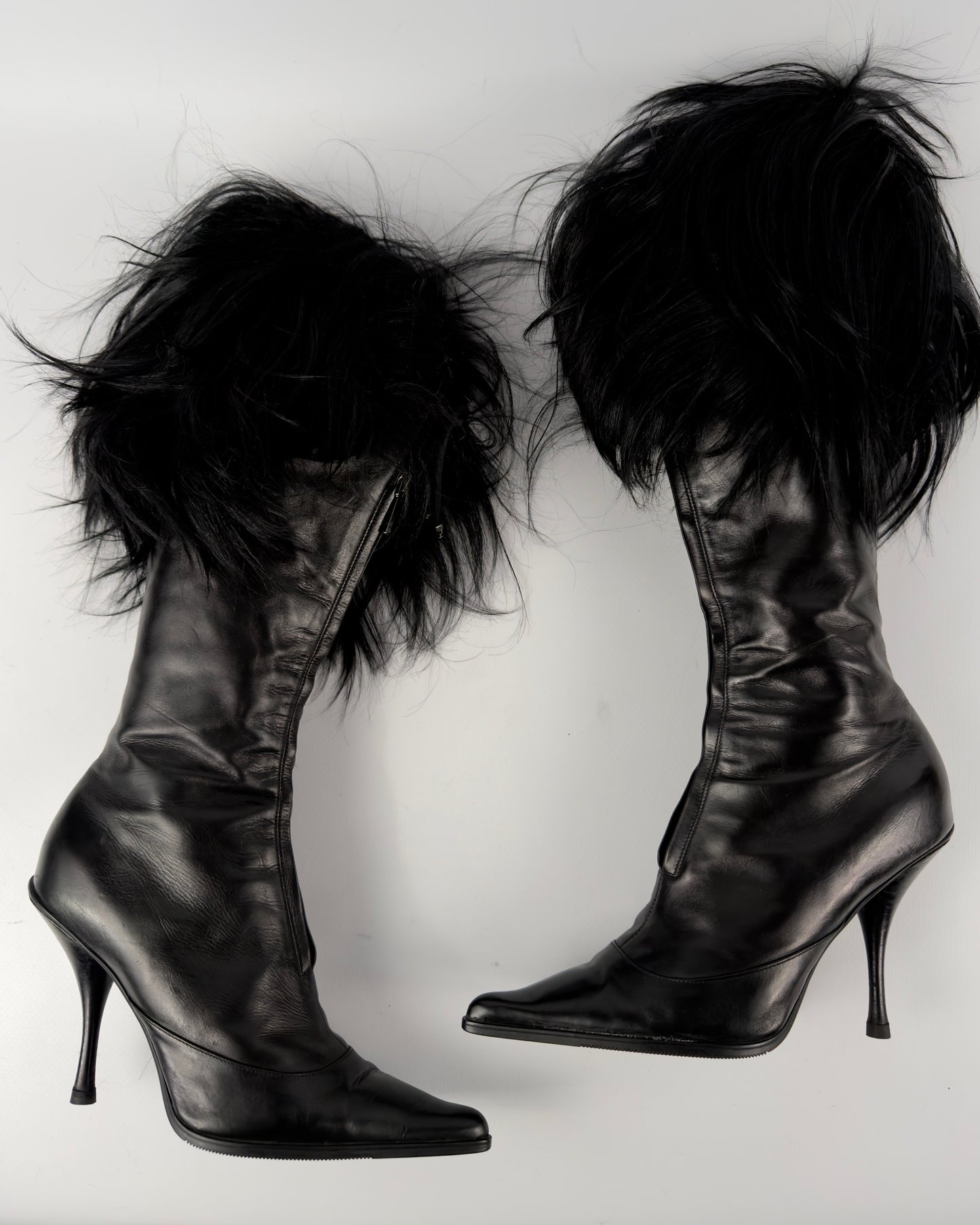 Christian Dior FW2003 by John Galliano Black Fur Trim Boots — 38/38.5
