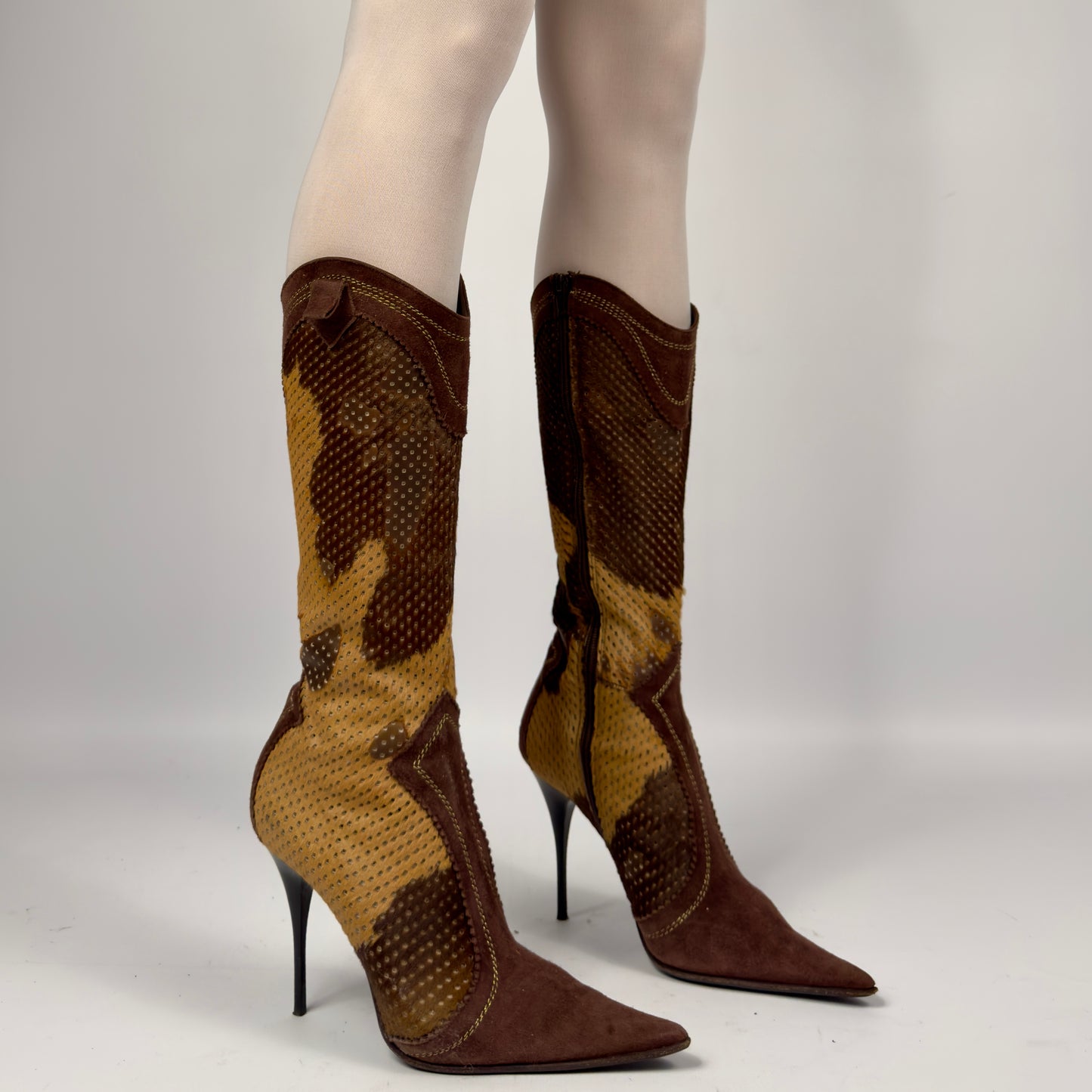 Vintage Italian Pony Fur Cowboy Heel Boots — 38