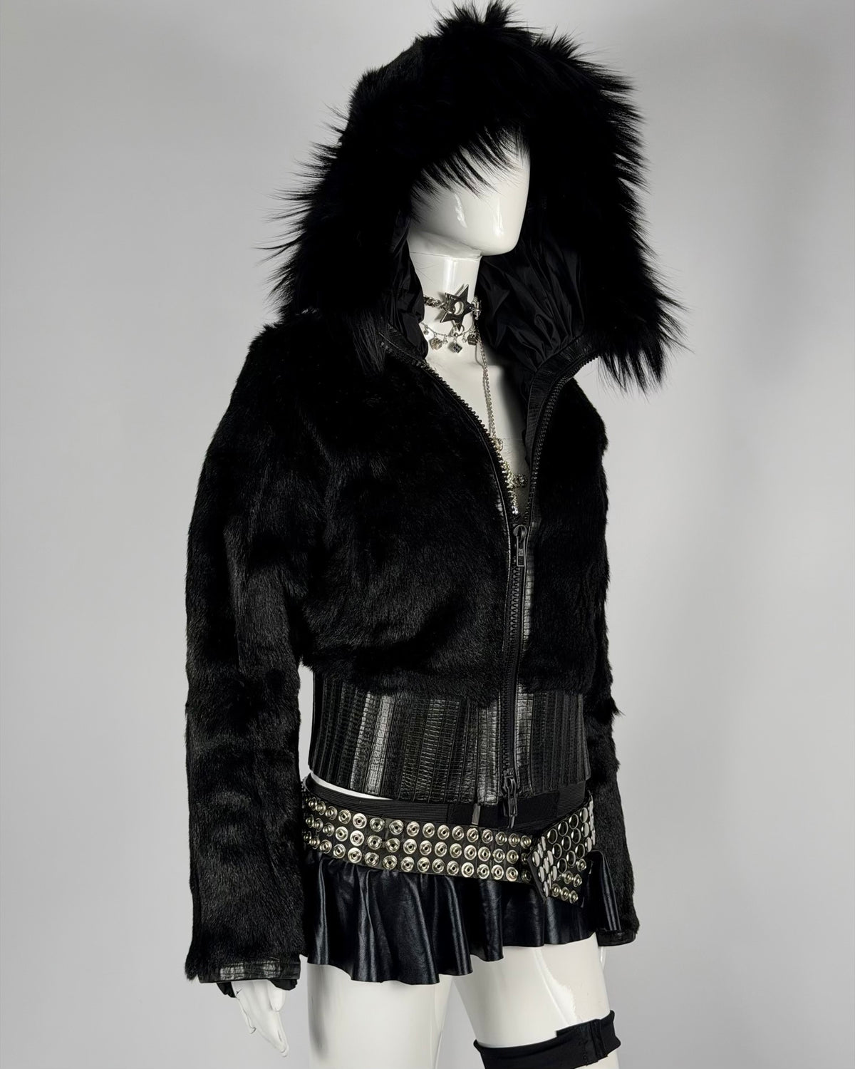 Vintage “Corset” Fur Leather Jacket Reversible — M/L