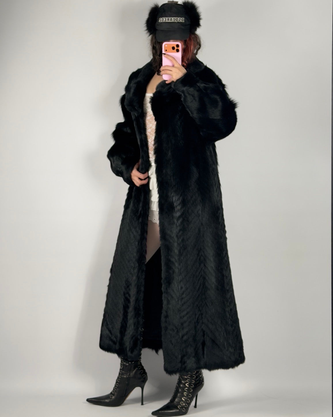 Vintage Long Black Fur Coat — XS/M