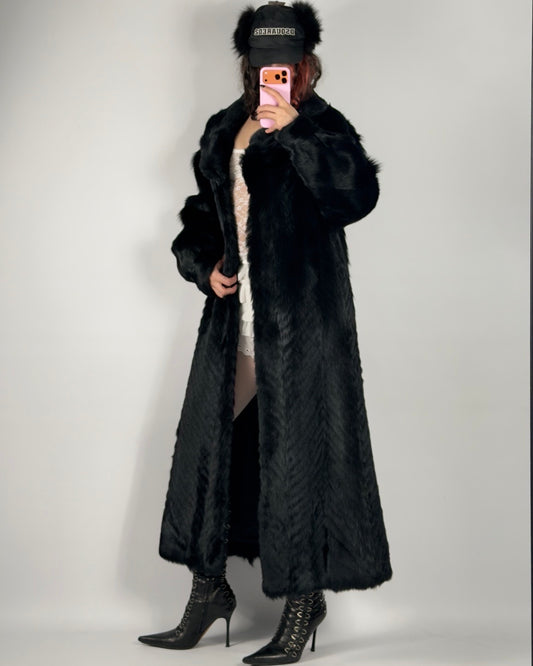 Vintage Long Black Fur Coat — XS/M