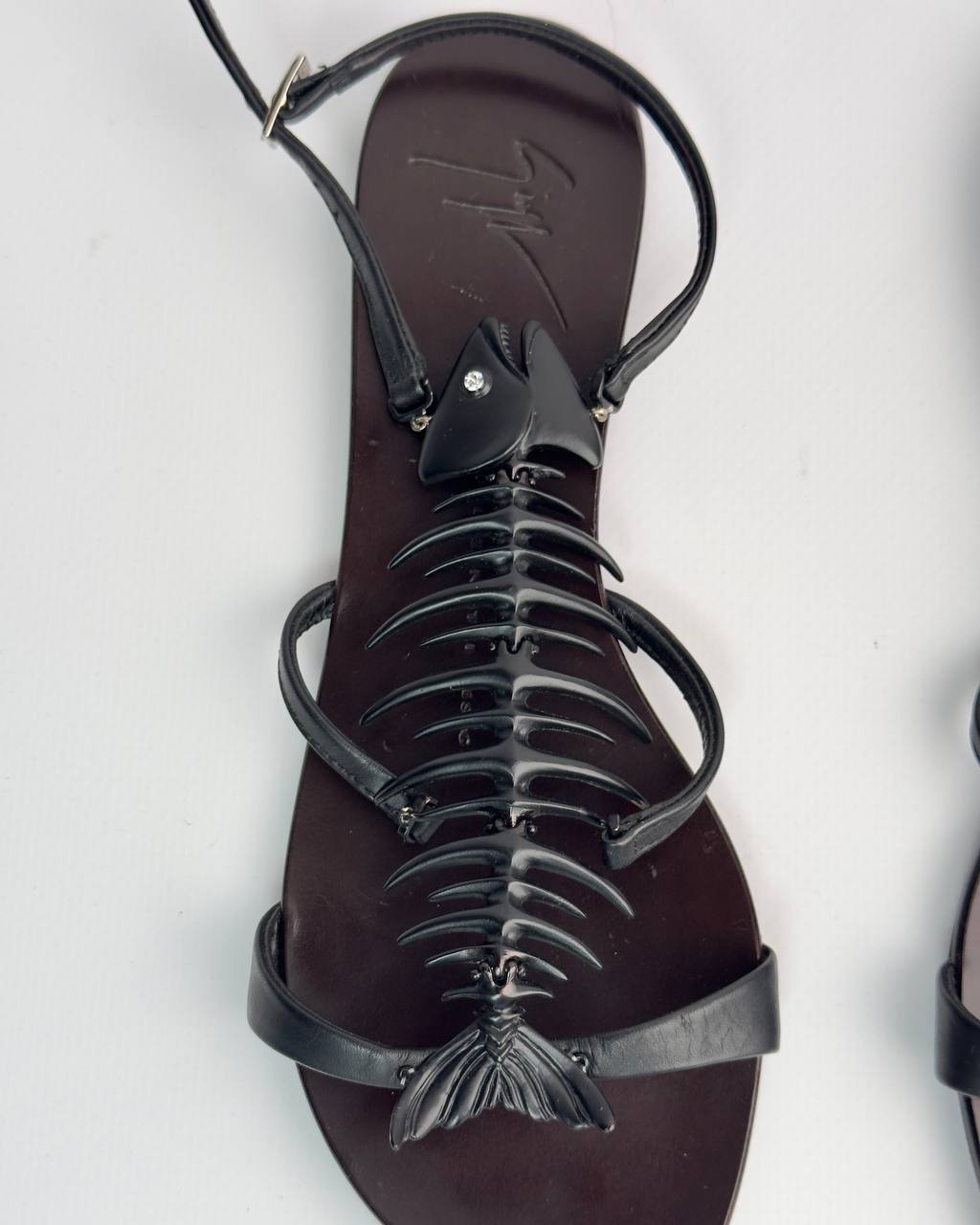 Giuseppe Zanotti Italian Iconic Fishbone Flat Sandals — 37.5/38