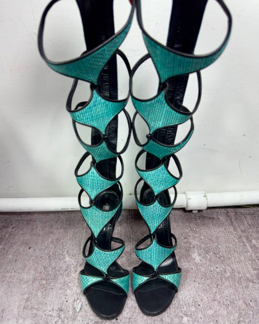 Casadei S/S 2015 Gladiator Exotic Leather Heel Boots — US7 37/38