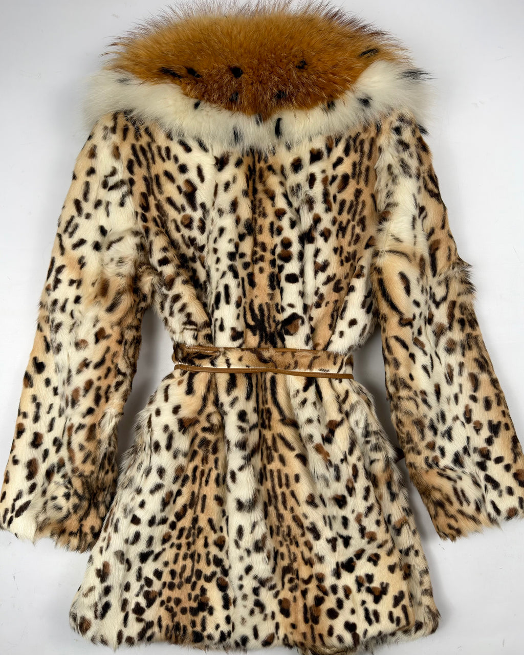 Vintage Leopard Print Jacket with Fox Collar — S/M