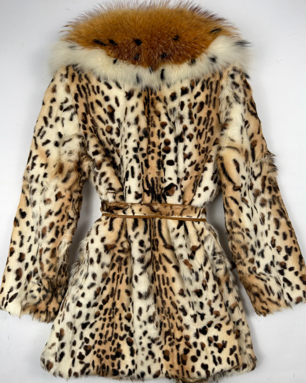 Vintage Leopard Print Jacket with Fox Collar — S/M